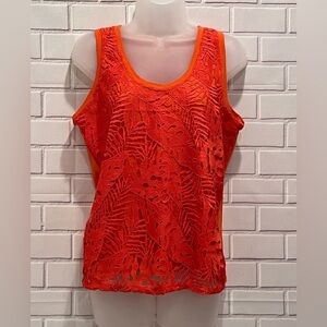LOFT women sleeveless front lace orange blouse  /size S